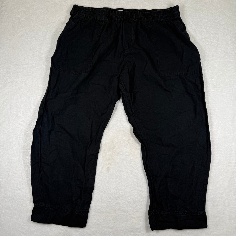 Pact Coastal Crop Pants XXL Black Organic Cotton Hemp Elastic Waist Relaxed‎ Fit